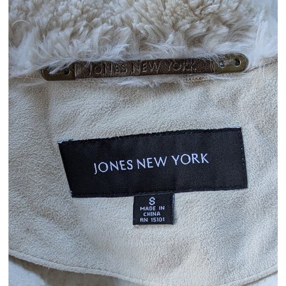Jones New York Jacket Small Ivory Faux Shearling Trim Button Front Winter Cozy - Picture 10 of 12